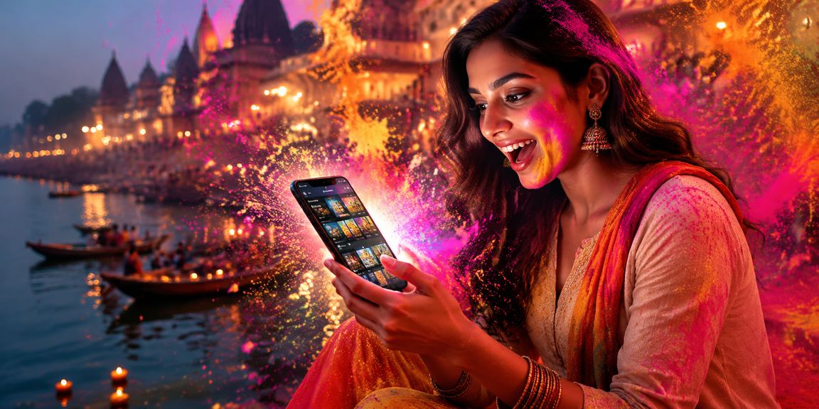 Festive scene in Varanasi with mobile casino users